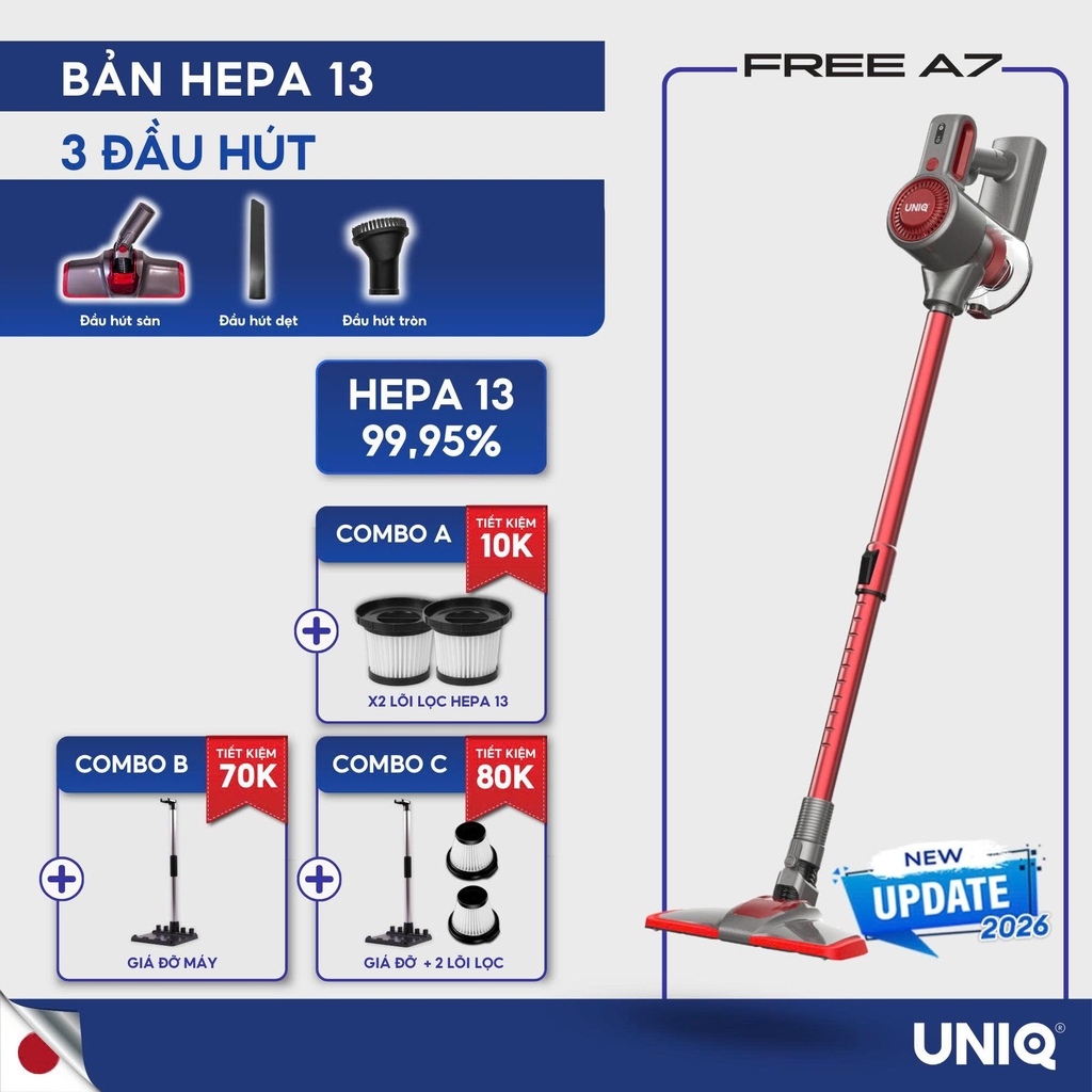Máy hút bụi cầm tay không dây UNIQ Free A7 chính hãng đa năng hút bụi mini giường nệm ô tô ghế sofa
