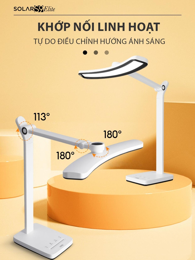 Đèn led để bàn làm việc cao cấp UNIQ Solar S9 Elite đèn học đọc sách chống cận thị cho bé tích hợp đồng hồ podomoro