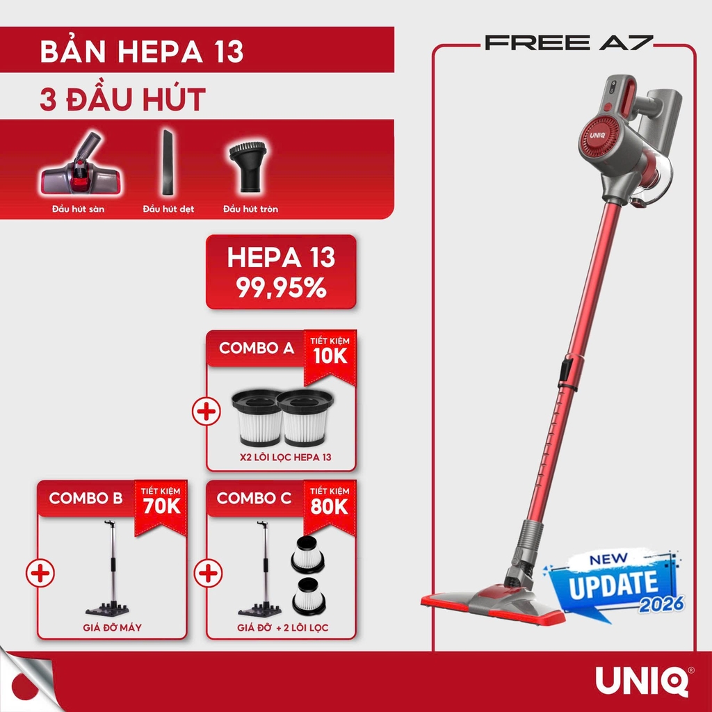 Máy hút bụi cầm tay không dây UNIQ Free A7 chính hãng đa năng hút bụi mini giường nệm ô tô ghế sofa.