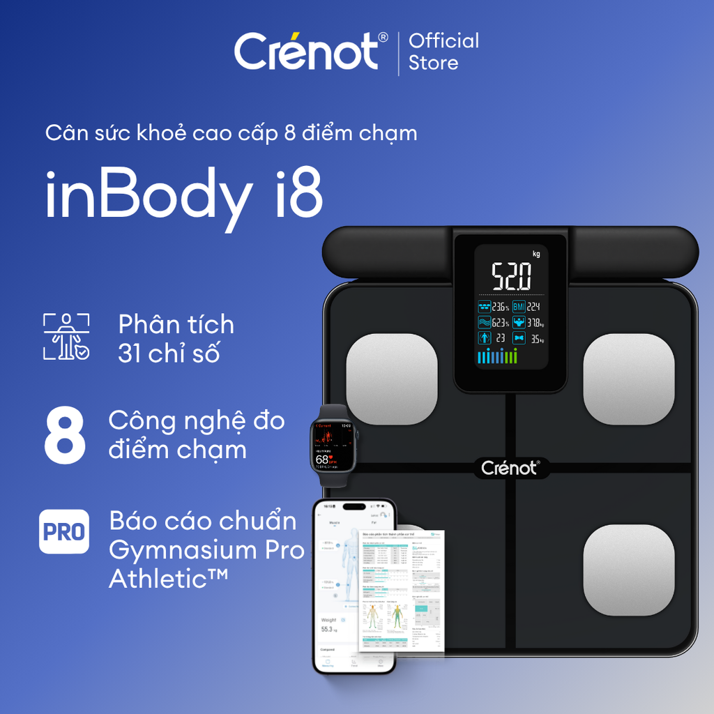 Cân sức khỏe điện tử Crenot inBody i8 cân phân tích lượng mỡ đo 31 chỉ số cơ thể thông minh cân y tế điện tử mini