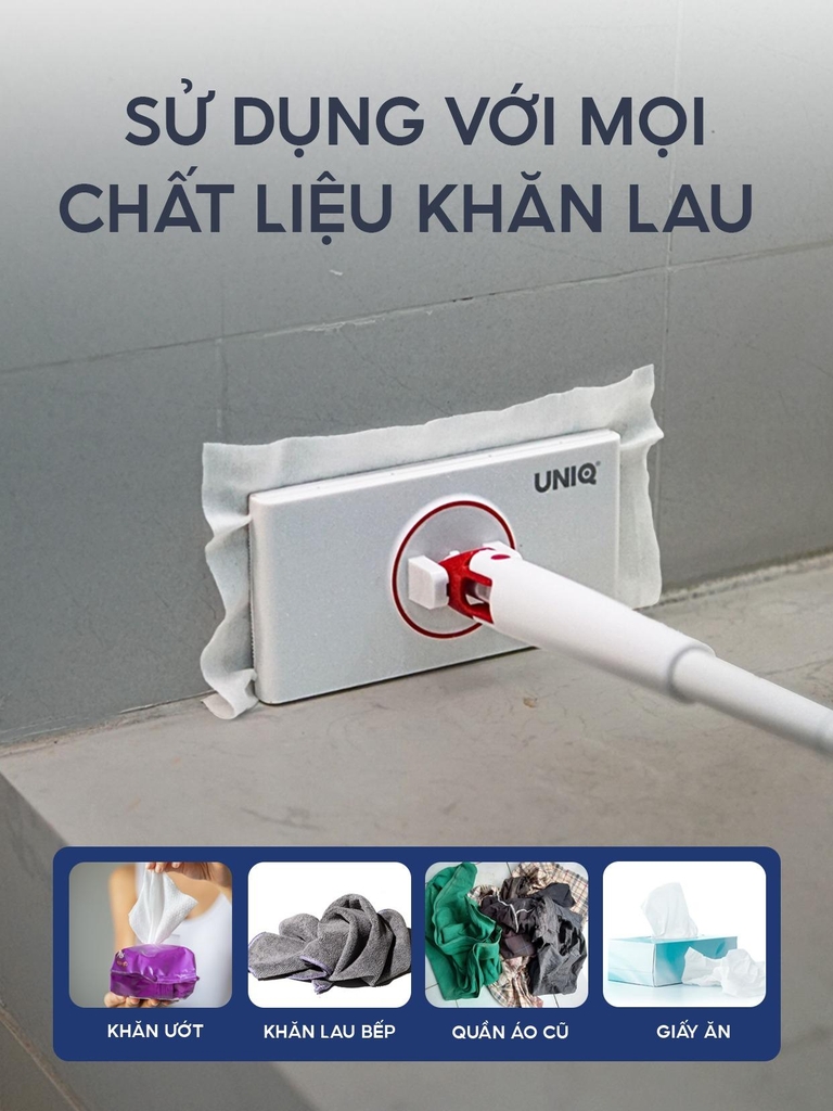Cây lau nhà kẹp khăn UNIQ LazyMop M1 cay lau sàn lười thông minh xoay 360 độ đa năng lau kính trần nhà toilet bàn bếp