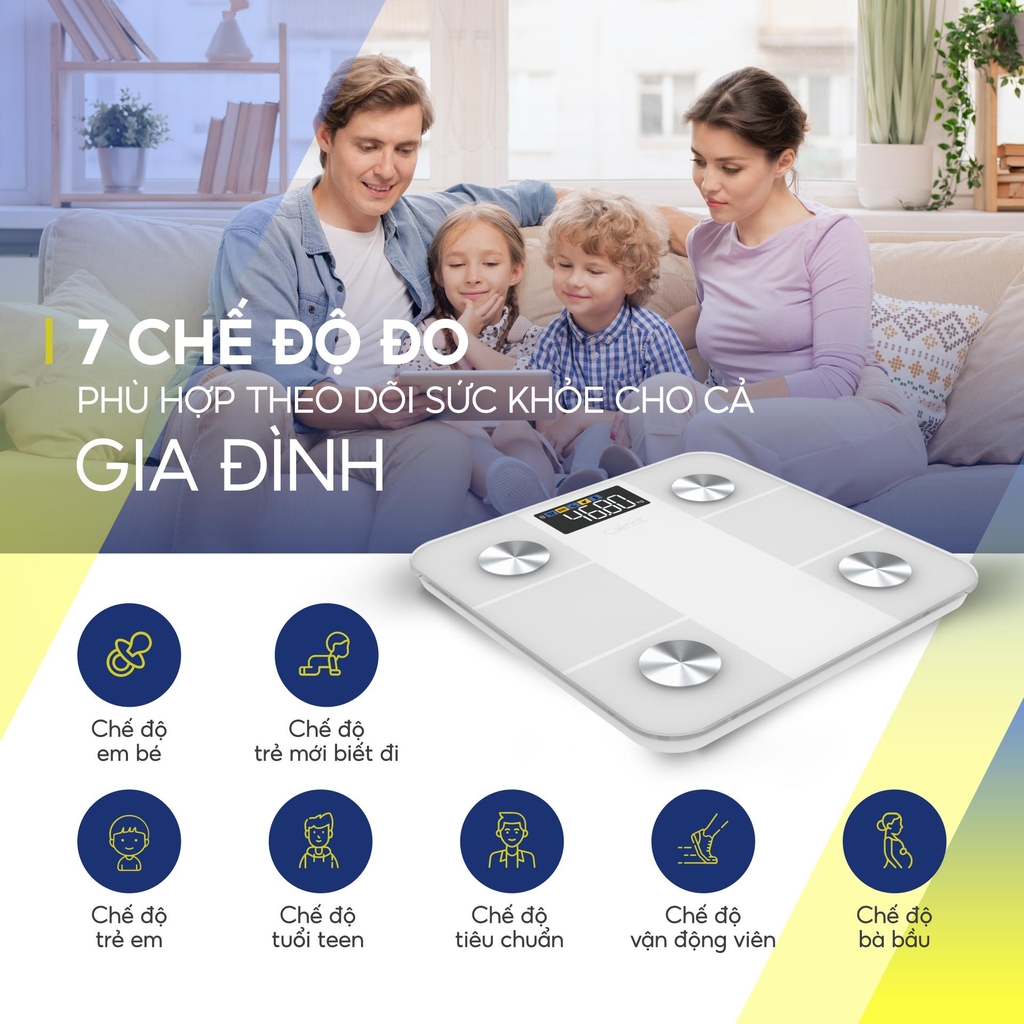 Cân sức khỏe điện tử Crenot Gofit S2 cân phân tích lượng mỡ đo 20 chỉ số cơ thể thông minh cân y tế điện tử mini inbody