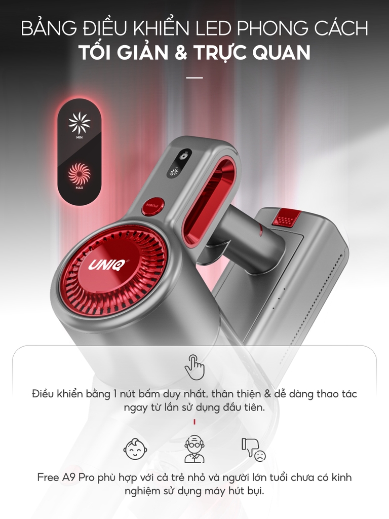 Máy hút bụi cầm tay không dây UNIQ Free A9 Pro máy hút bụi mini gia đình đa năng cây hút bụi xe ô tô ga giường sofa nệm