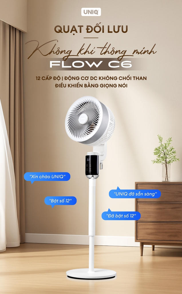 Quạt đối lưu không khí điều khiển bằng giọng nói UNIQ Flow C6