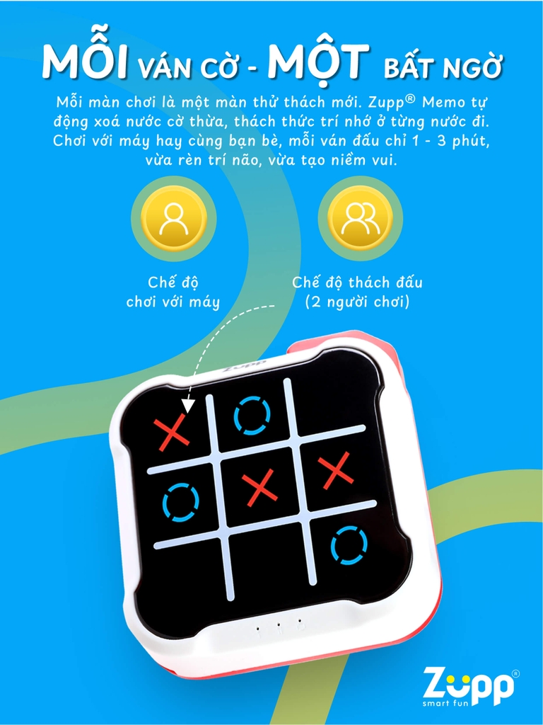 Cờ caro X O điện tử Tic Tac Toe Zupp Memo Gen 1 trò chơi trí tuệ rèn luyện trí nhớ thông minh