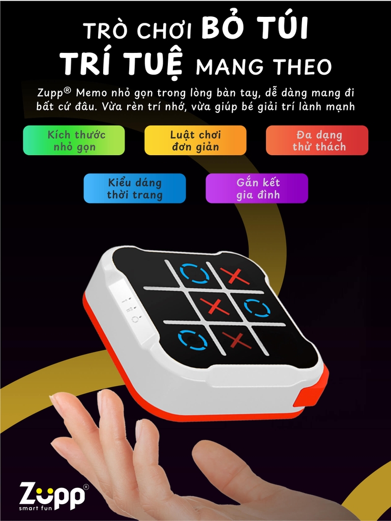 Cờ caro X O điện tử Tic Tac Toe Zupp Memo Gen 1 trò chơi trí tuệ rèn luyện trí nhớ thông minh