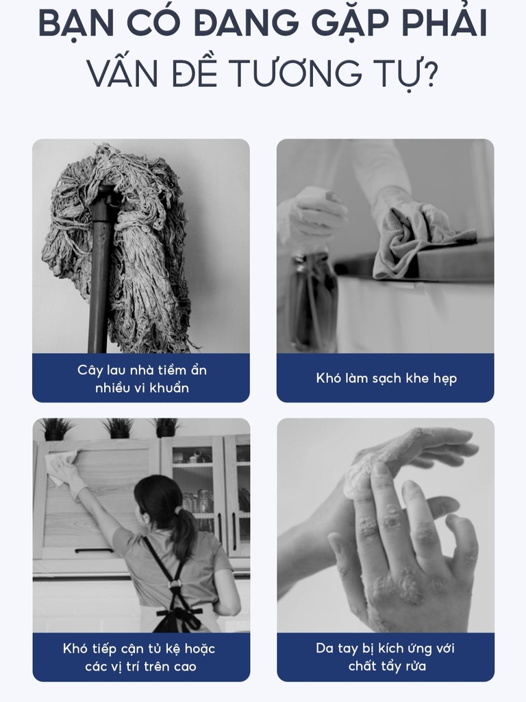 Cây lau nhà kẹp khăn UNIQ LazyMop M1 cay lau sàn lười thông minh xoay 360 độ đa năng lau kính trần nhà toilet bàn bếp