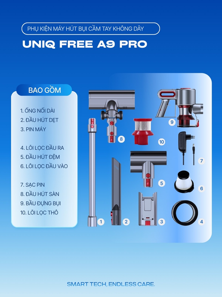 Phụ Kiện Máy Hút Bụi UNIQ Free A9 Pro Cầm Tay Không Dây Chính Hãng
