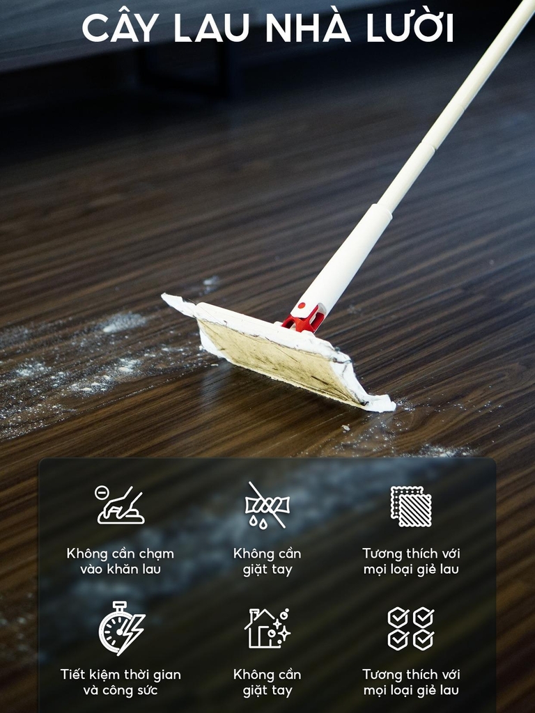 Cây lau nhà kẹp khăn UNIQ LazyMop M1 cay lau sàn lười thông minh xoay 360 độ đa năng lau kính trần nhà toilet bàn bếp