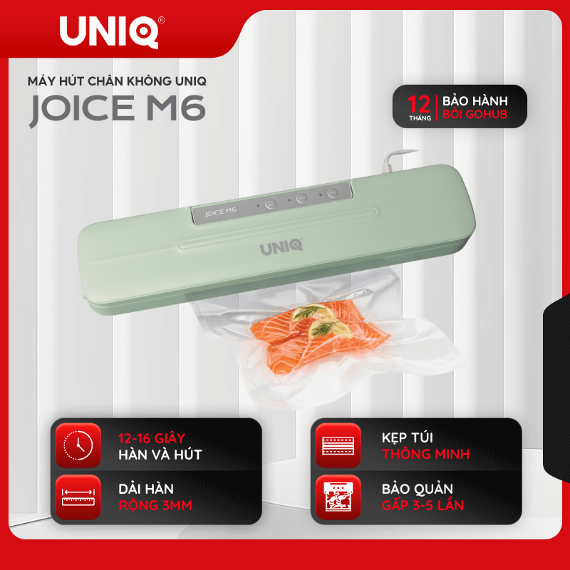 Máy Hút Chân Không UNIQ Joice M6 Hàn Không Kén Túi Bảo Quản Thực Phẩm An Toàn, Tặng Kèm 10 Túi Nhám