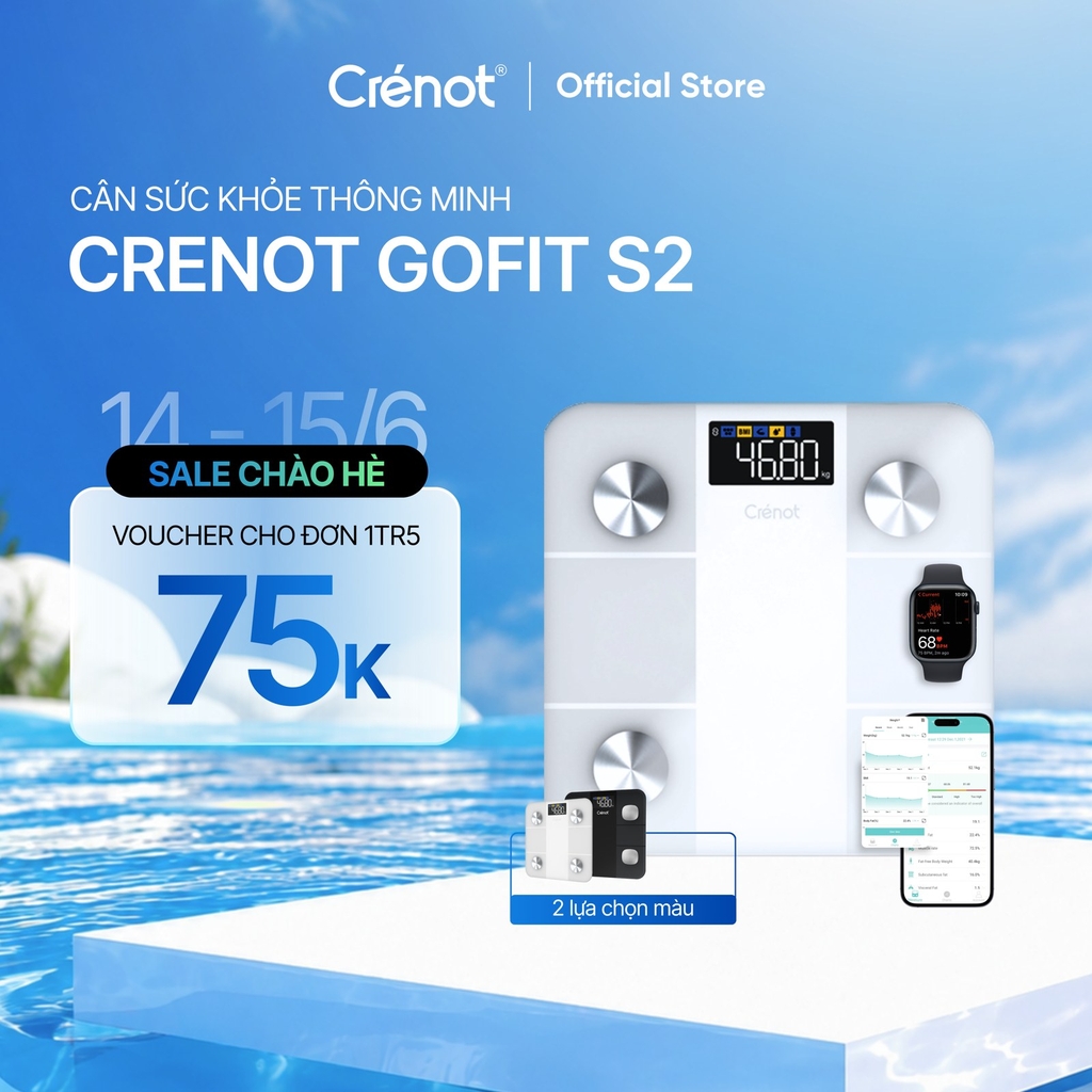 Cân sức khỏe điện tử Crenot Gofit S2 cân phân tích lượng mỡ đo 20 chỉ số cơ thể thông minh cân y tế điện tử mini inbody