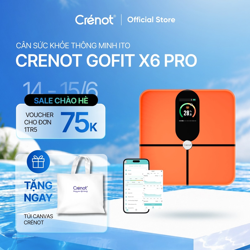 Cân điện tử sức khoẻ thông minh Crenot Gofit X6 Pro cân đo phân tích 23 chỉ số lượng mỡ cơ thể smart body fat scale inbody