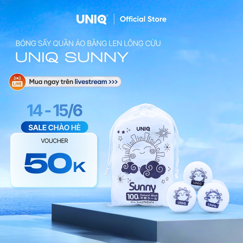 Bóng sấy quần áo len lông cừu UNIQ Sunny banh giúp khô nhanh tiết kiệm điện chống nhăn thơm quần áo cho máy sấy giặt