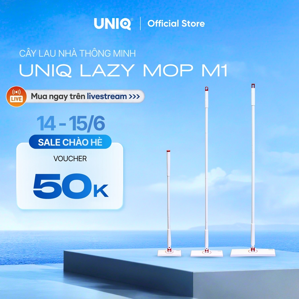 Cây lau nhà kẹp khăn UNIQ LazyMop M1 cay lau sàn lười thông minh xoay 360 độ đa năng lau kính trần nhà toilet bàn bếp