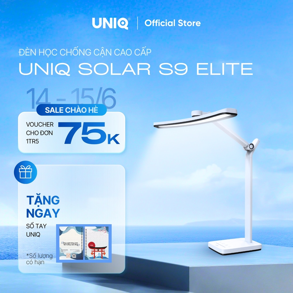 Đèn led để bàn làm việc cao cấp UNIQ Solar S9 Elite đèn học đọc sách chống cận thị cho bé tích hợp đồng hồ podomoro