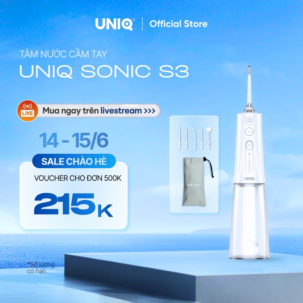 Máy tăm nước UNIQ Sonic S3 vệ sinh răng miệng tam nuoc mini nhỏ gọn cầm tay tăm nước du lịch chống thấm nước