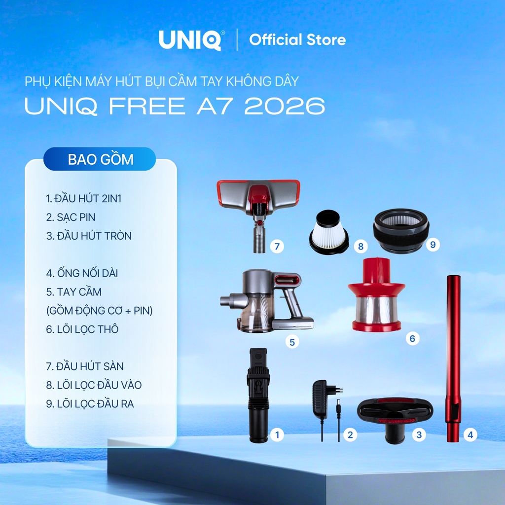 Phụ Kiện Máy Hút Bụi UNIQ Free A7 Cầm Tay Không Dây Chính Hãng