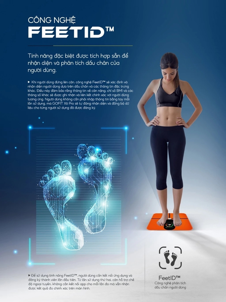 Cân điện tử sức khoẻ thông minh Crenot Gofit X6 Pro cân đo phân tích 23 chỉ số lượng mỡ cơ thể smart body fat scale inbody