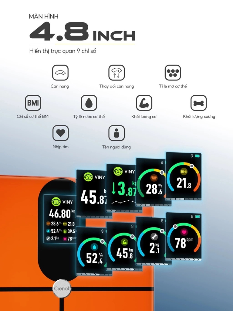 Cân điện tử sức khoẻ thông minh Crenot Gofit X6 Pro cân đo phân tích 23 chỉ số lượng mỡ cơ thể smart body fat scale inbody