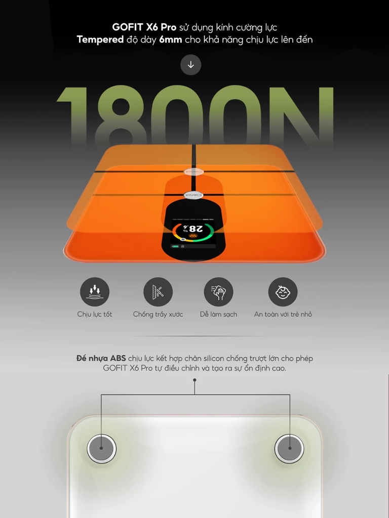 Cân điện tử sức khoẻ thông minh Crenot Gofit X6 Pro cân đo phân tích 23 chỉ số lượng mỡ cơ thể smart body fat scale inbody