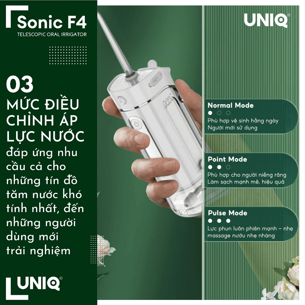 Máy tăm nước UNIQ Sonic F4 vệ sinh răng miệng tam nuoc mini gấp gọn cầm tay tăm nước du lịch nhỏ gọn chống thấm nước