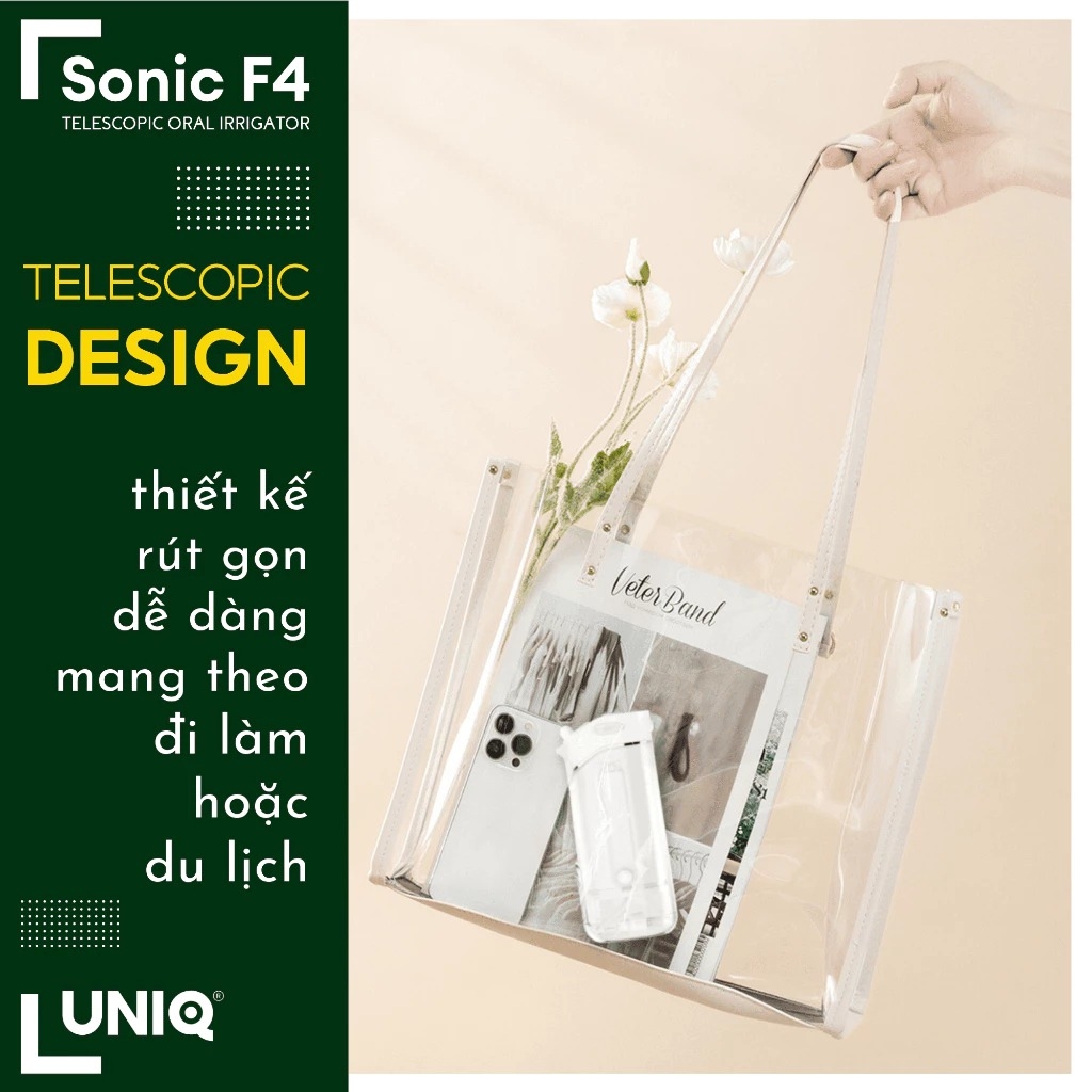 Máy tăm nước UNIQ Sonic F4 vệ sinh răng miệng tam nuoc mini gấp gọn cầm tay tăm nước du lịch nhỏ gọn chống thấm nước