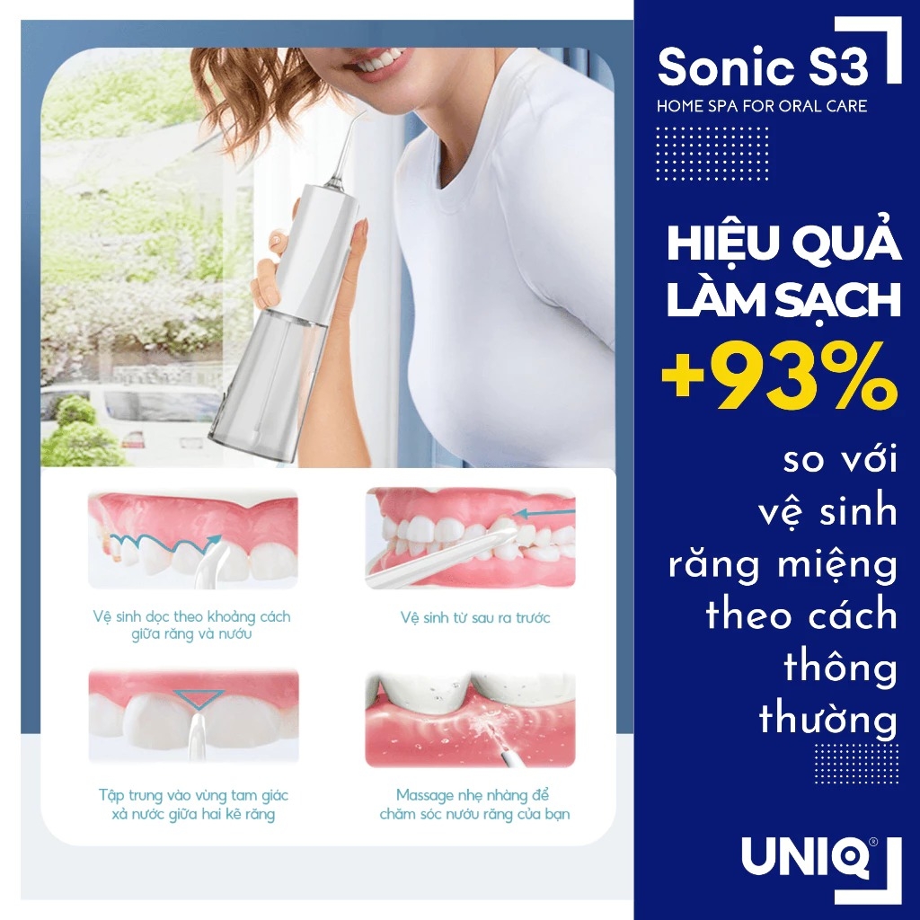Máy tăm nước UNIQ Sonic S3 vệ sinh răng miệng tam nuoc mini nhỏ gọn cầm tay tăm nước du lịch chống thấm nước