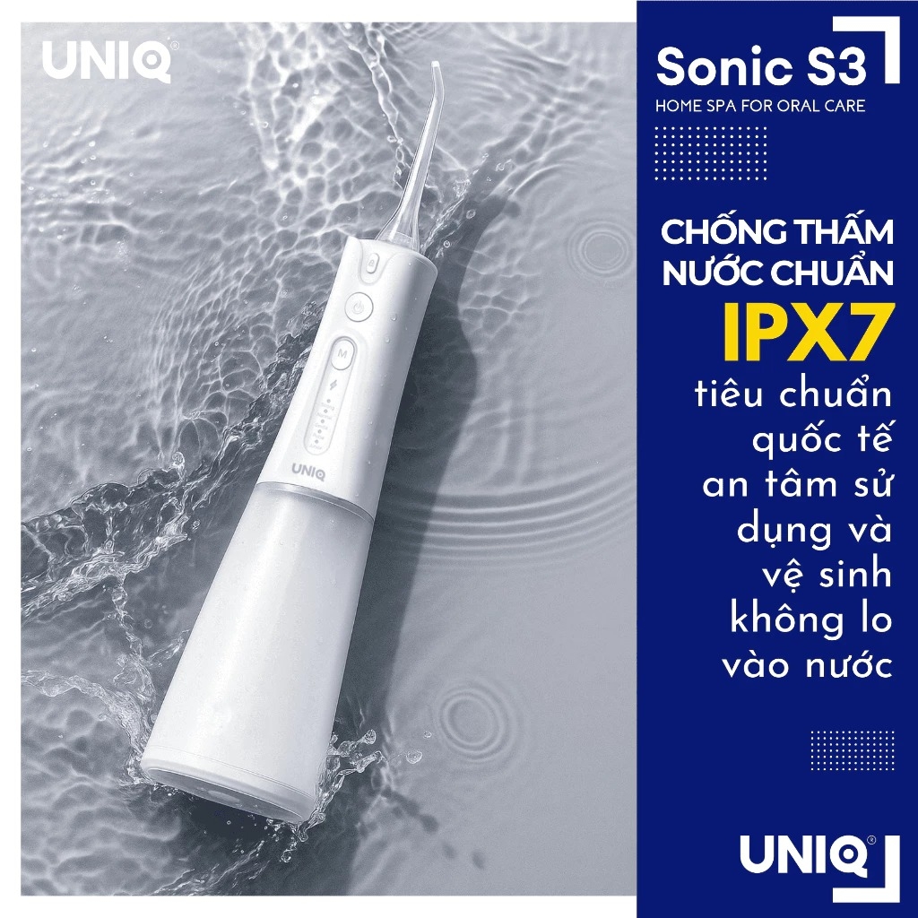 Máy tăm nước UNIQ Sonic S3 vệ sinh răng miệng tam nuoc mini nhỏ gọn cầm tay tăm nước du lịch chống thấm nước