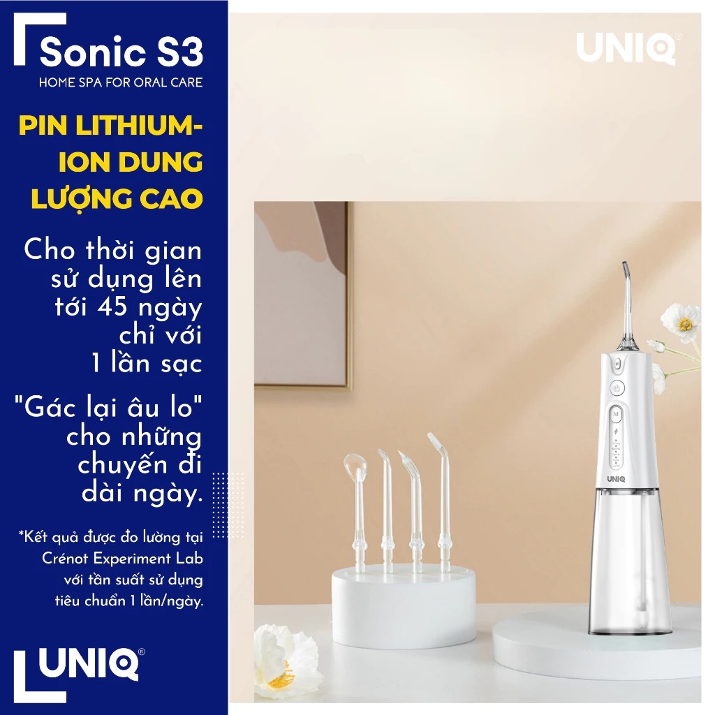 Máy tăm nước UNIQ Sonic S3 vệ sinh răng miệng tam nuoc mini nhỏ gọn cầm tay tăm nước du lịch chống thấm nước