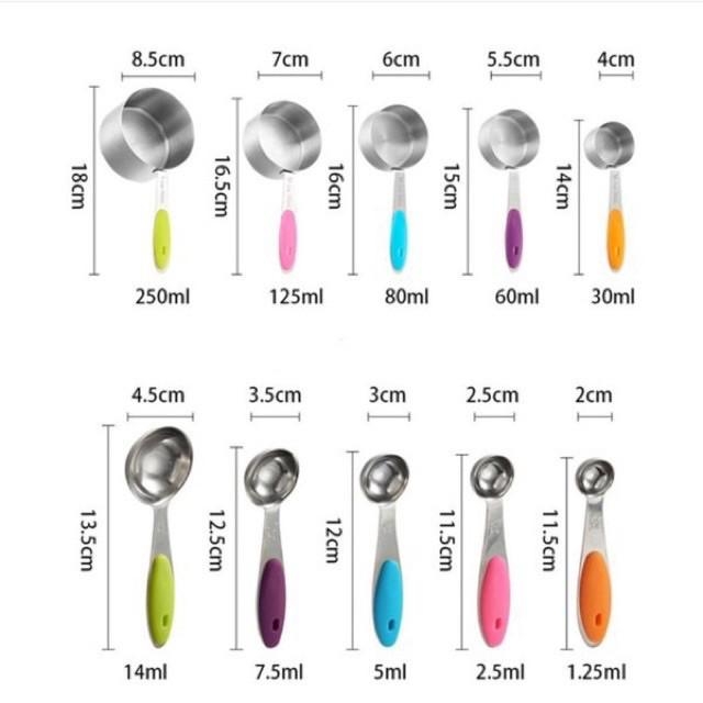 Bộ cup đong inox màu sắc 10 cái