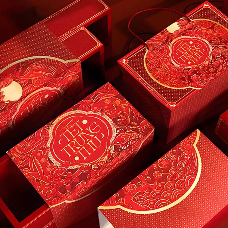 Hộp trung thu 2 tầng Thưởng Nguyệt với hoạ tiết cung đình