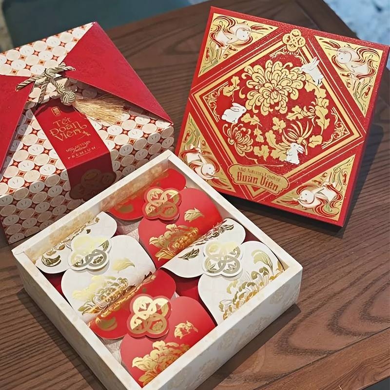Hộp đựng bánh trung thu 4 bánh Thỏ Đoàn Viên chi tiết nhất