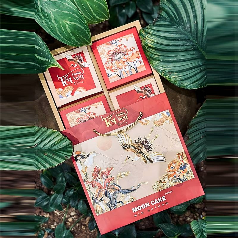 Hộp đựng bánh trung thu 4 bánh Hạc Vũ Vân Hoa