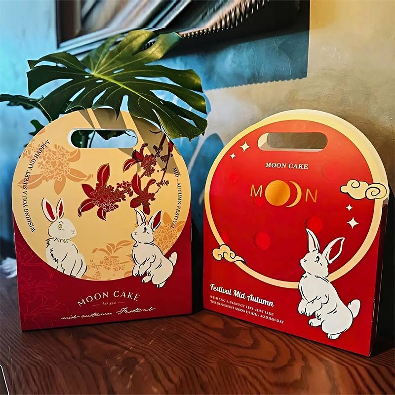 Hộp 6 bánh trung thu Hồng Nguyệt Thố hoạ tiết thỏ trắng và mặt trăng
