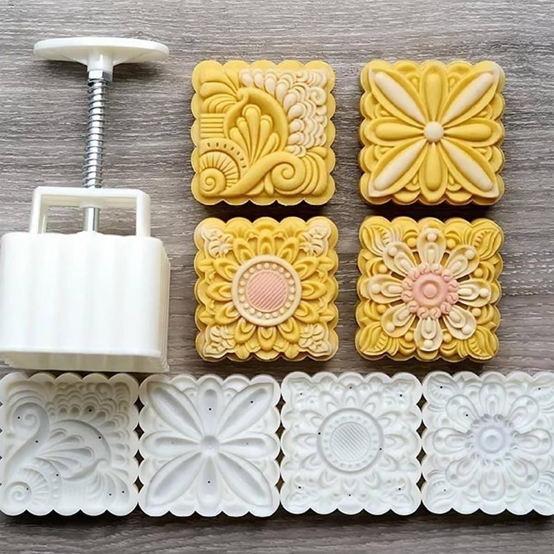 Khuôn làm bánh trung thu vuông hoạ tiết 200gr