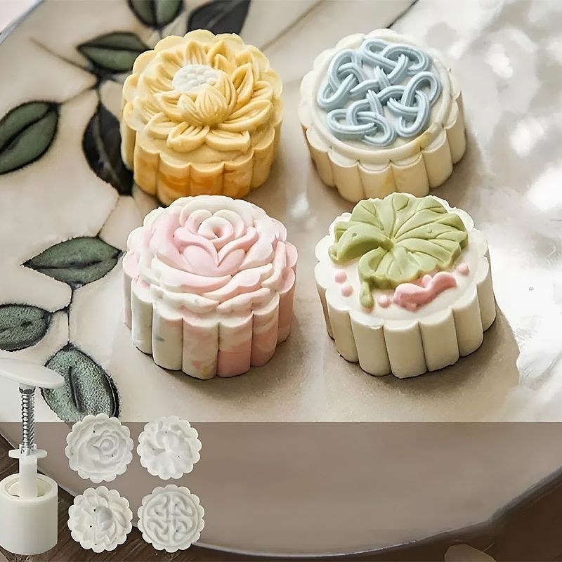 Khuôn làm bánh trung thu hoạ tiết hoa