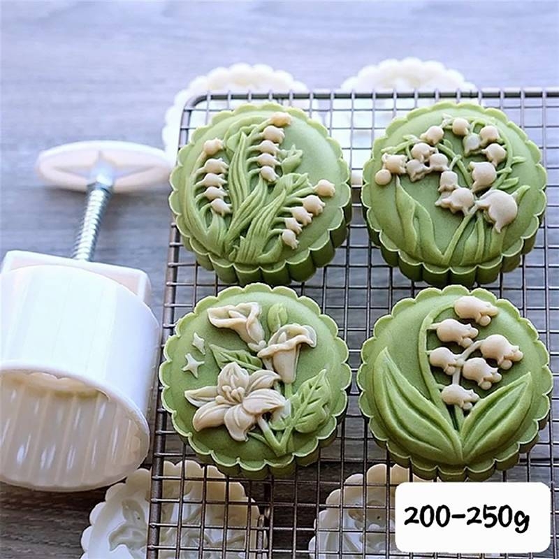 Khuôn làm bánh trung thu hoạ tiết hoa 200gr