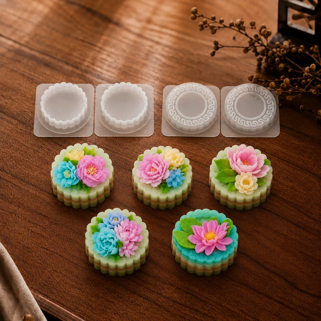 Rau câu Trung Thu hoa nổi nhiều màu khuôn tròn 9x3.5cm