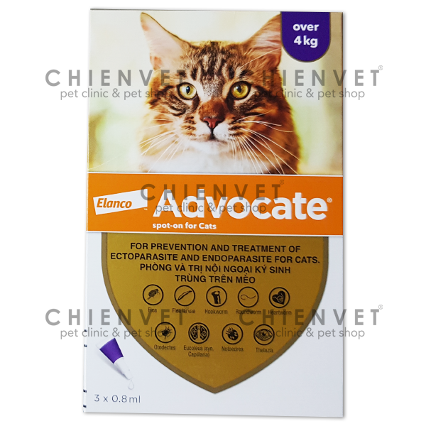 Advocate cho mèo từ 4kg đến 8kg - thuốc trị nội ngoại kí sinh trùng cho mèo