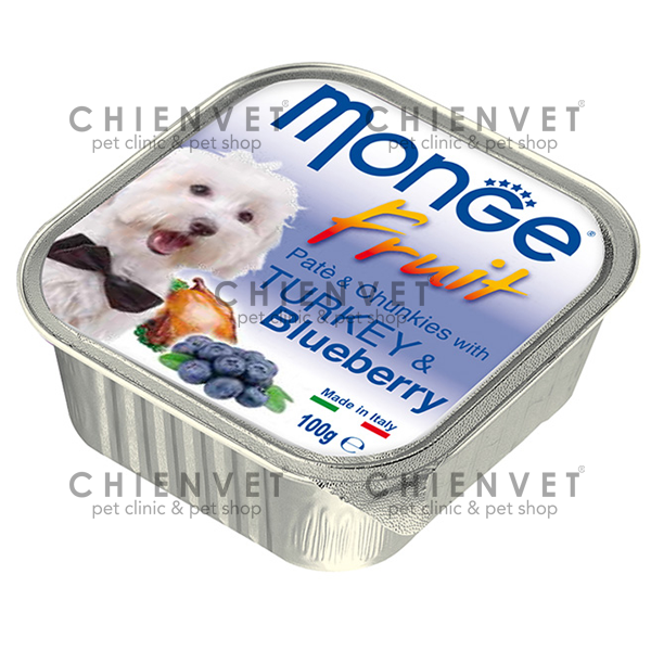 Pate cho chó vị gà tây và trái việt quất - Monge Fruit TURKEY & Blueberry 100gr