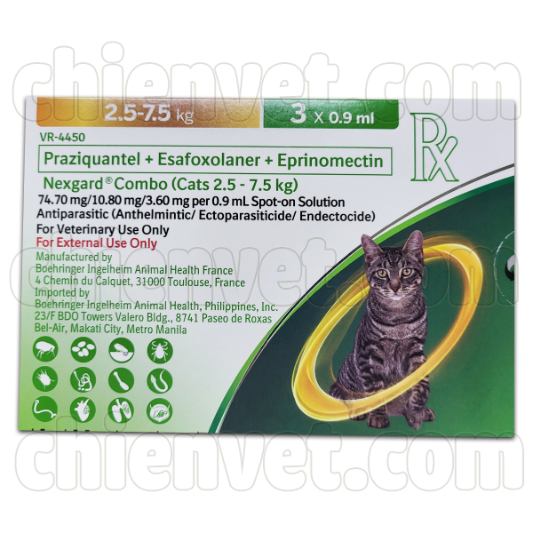 NEXGARD COMBO for CAT 0.9ML (2.5-7.5KG) - Thuốc trị ghẻ tai, ve, bọ chét, tẩy giun sán cho mèo (BS)