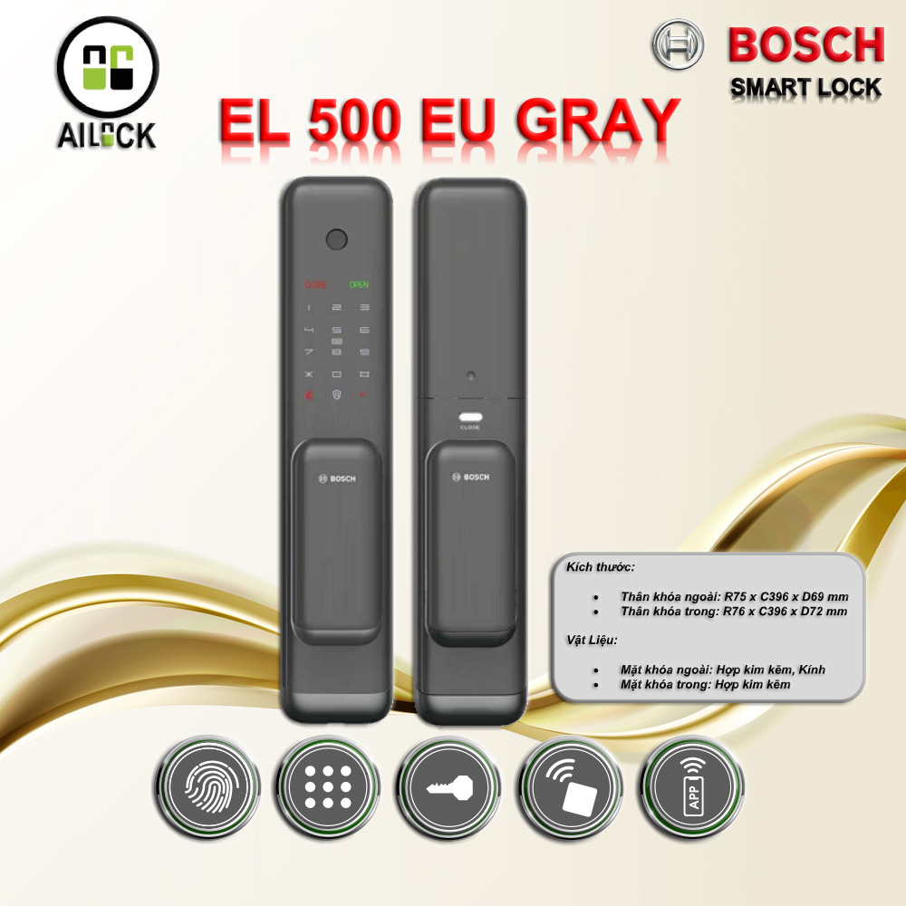 Khóa Cửa Vân Tay BOSCH EL500 EU GRAY APP