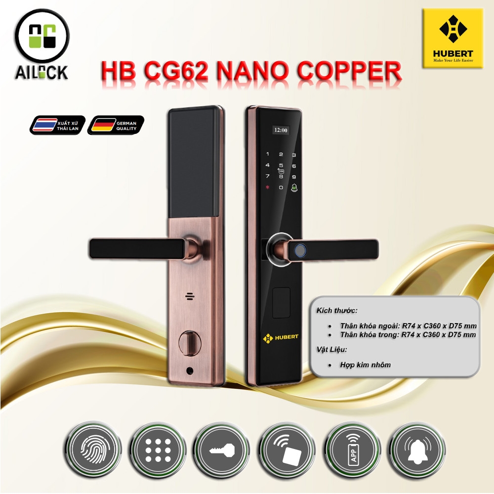 Khóa Điện Tử HUBERT HB CG62 NANO COPPER