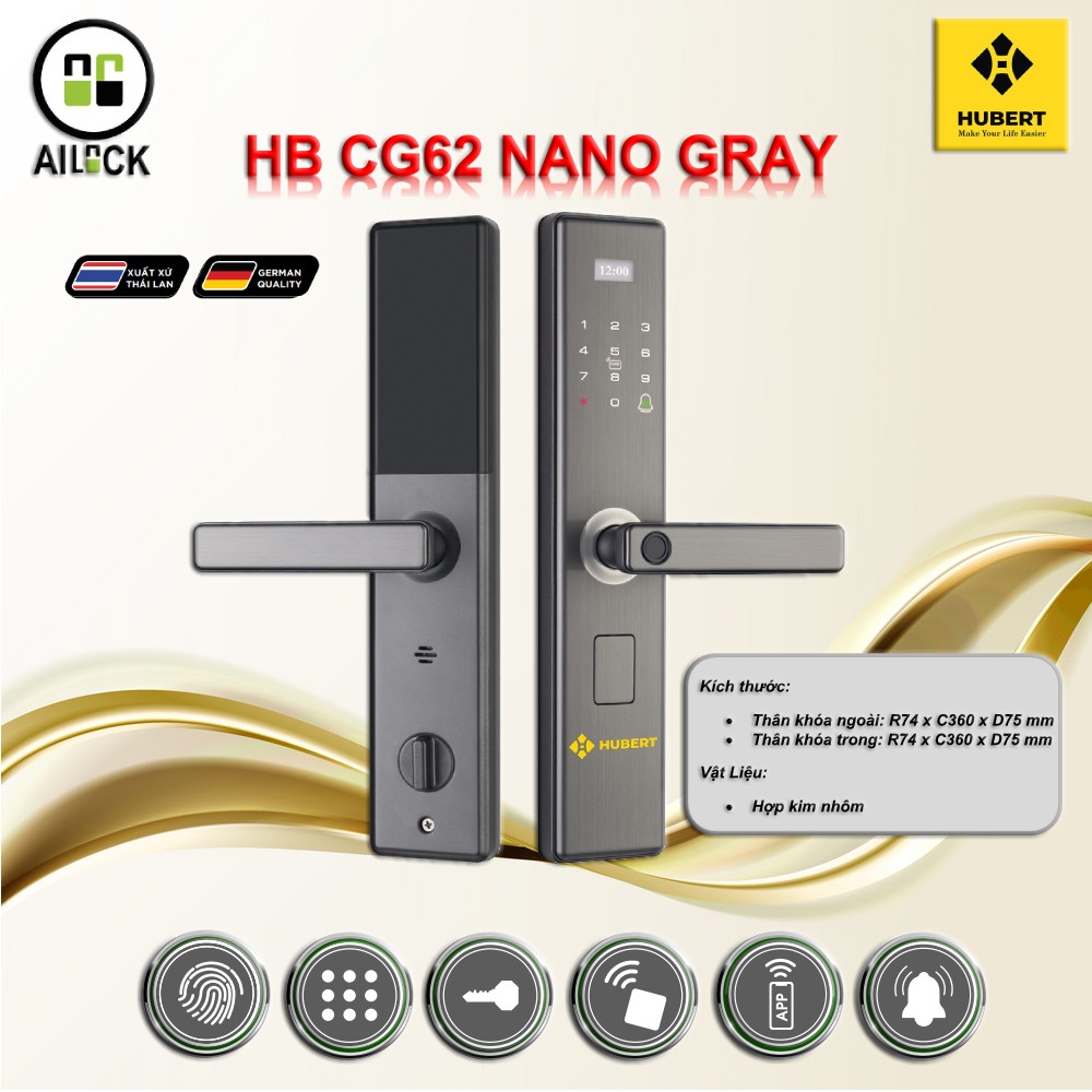 Khóa Điện Tử HUBERT HB CG62 NANO GRAY