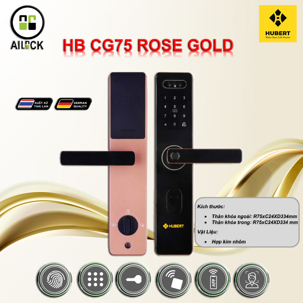 Khóa Điện Tử HUBERT HB CG75 ROSE GOLD