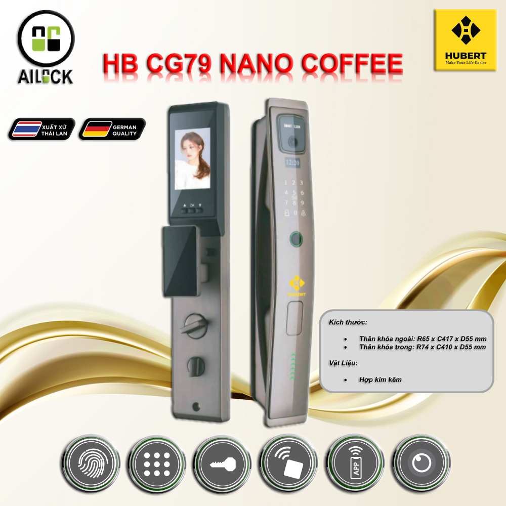 Khóa Điện Tử Hubert HB CG79 Nano Coffee