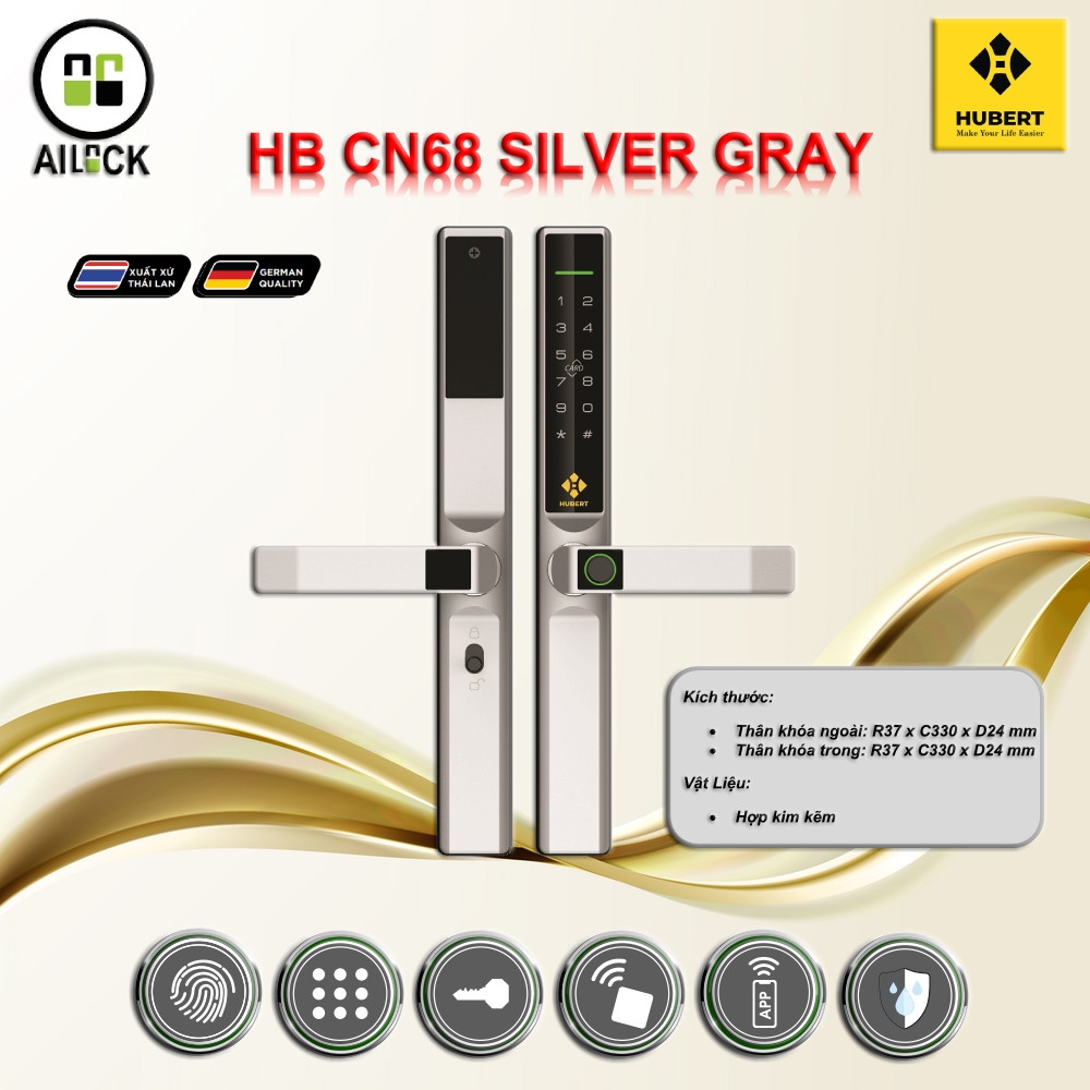 Khóa Điện Tử HUBERT HB CN68 Silver Gray