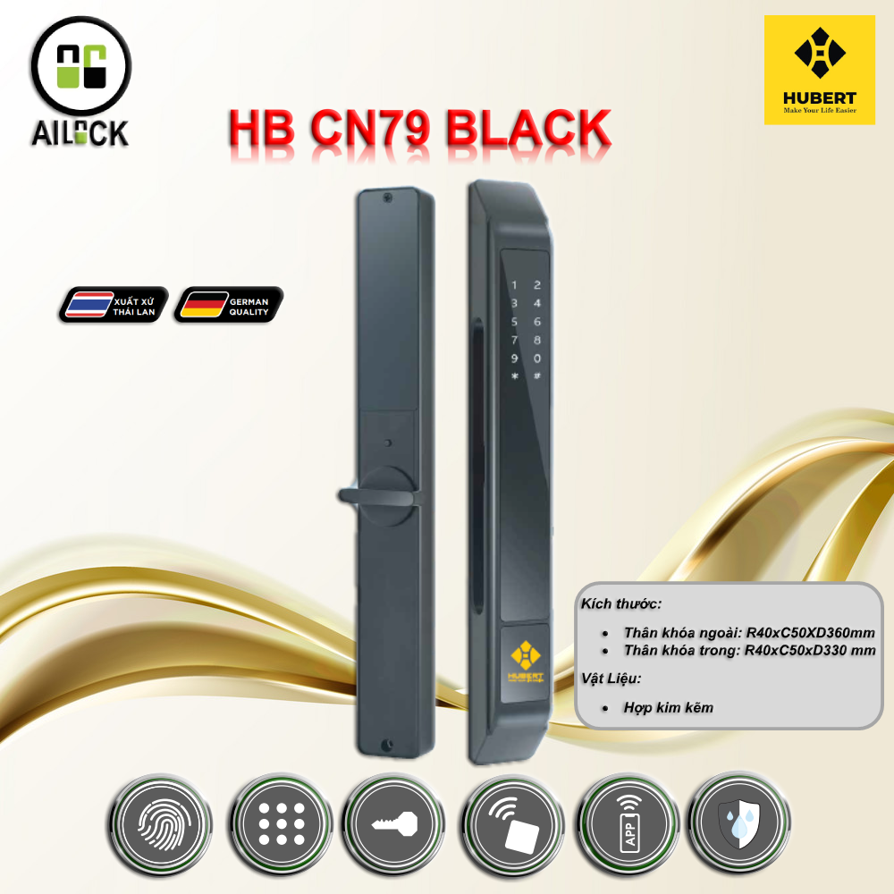 Khóa Điện Tử HUBERT HB CN79 Black (APP)