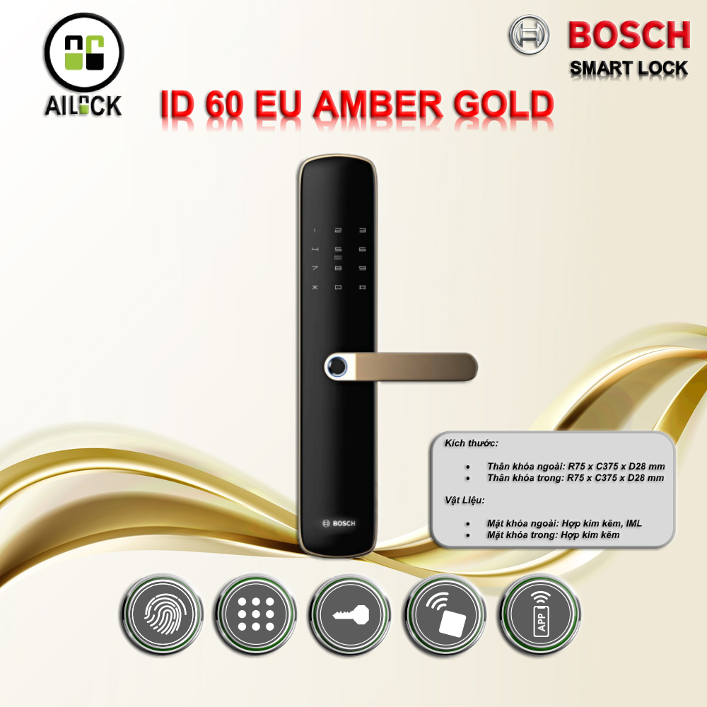 Khóa Cửa Vân Tay BOSCH ID 60 EU AMBER GOLD APP