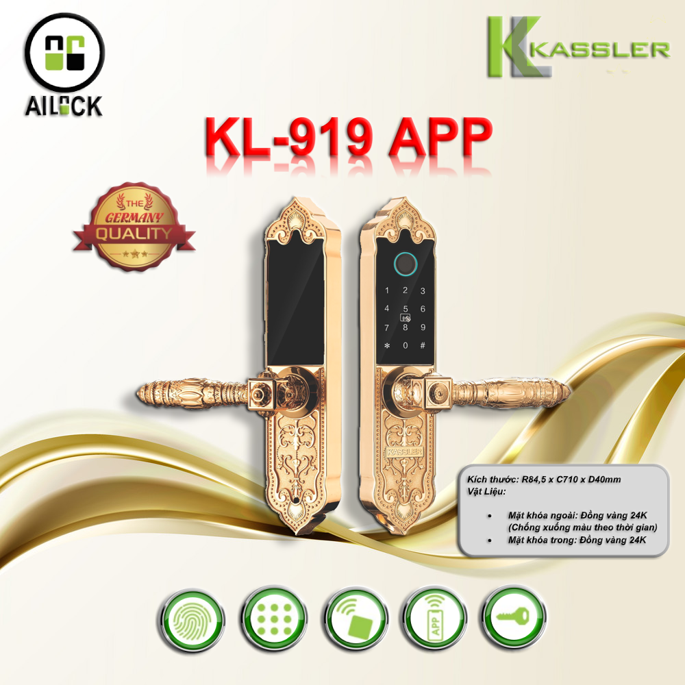 Khóa Vân Tay Cửa Gỗ Đại Sảnh Kassler KL-919 APP